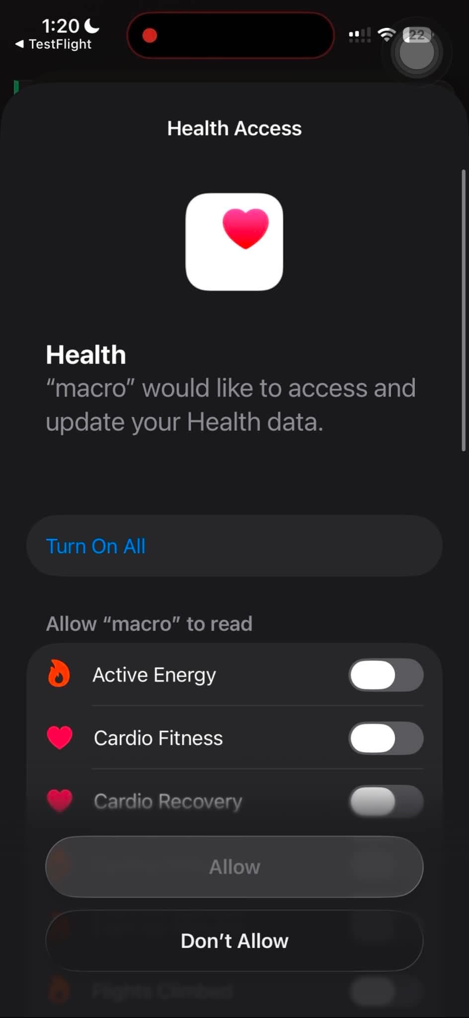 Connect to Apple Health button