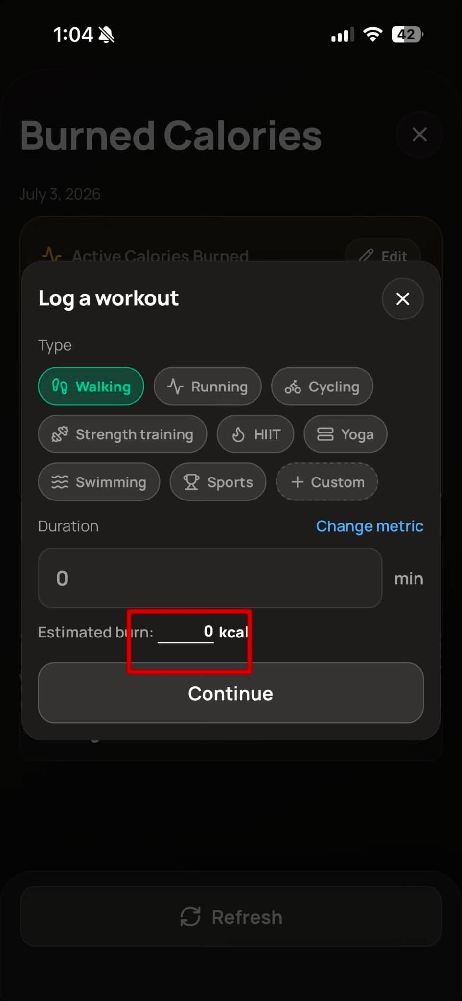 Edit custom workout burned calories