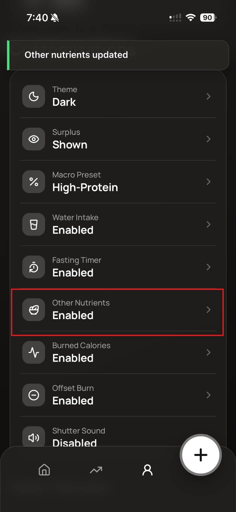 More nutrients customization