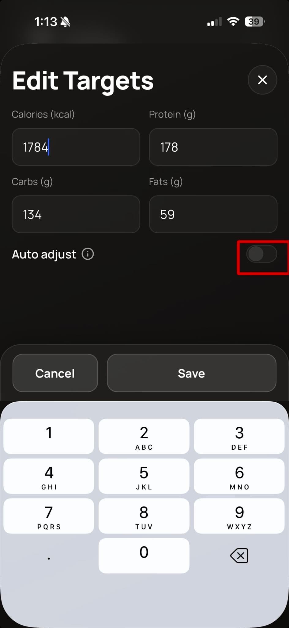 Daily targets auto-adjust toggle