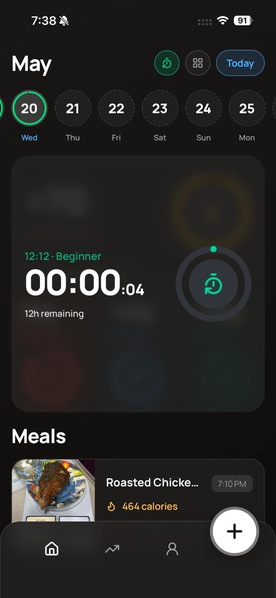 Fasting timer on home screen