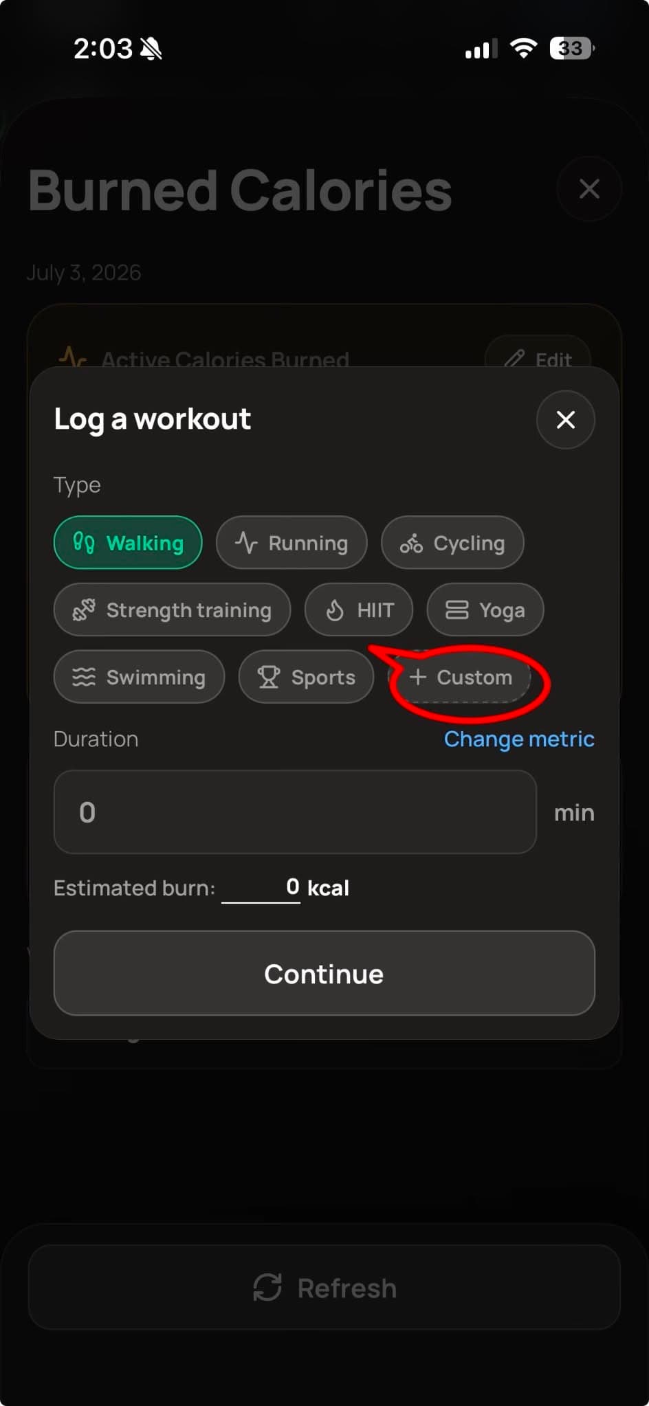 Custom Workout option
