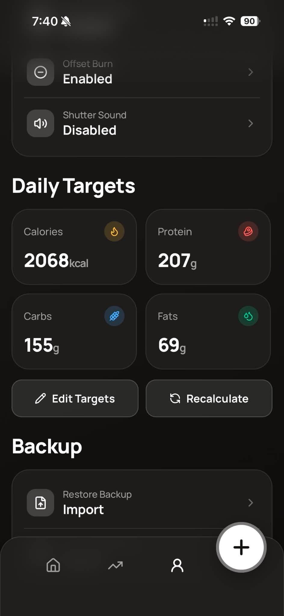 Daily targets in profile