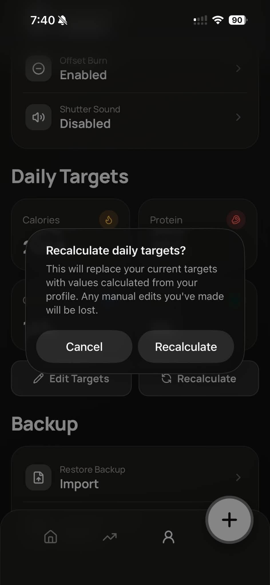 Confirm daily targets edit