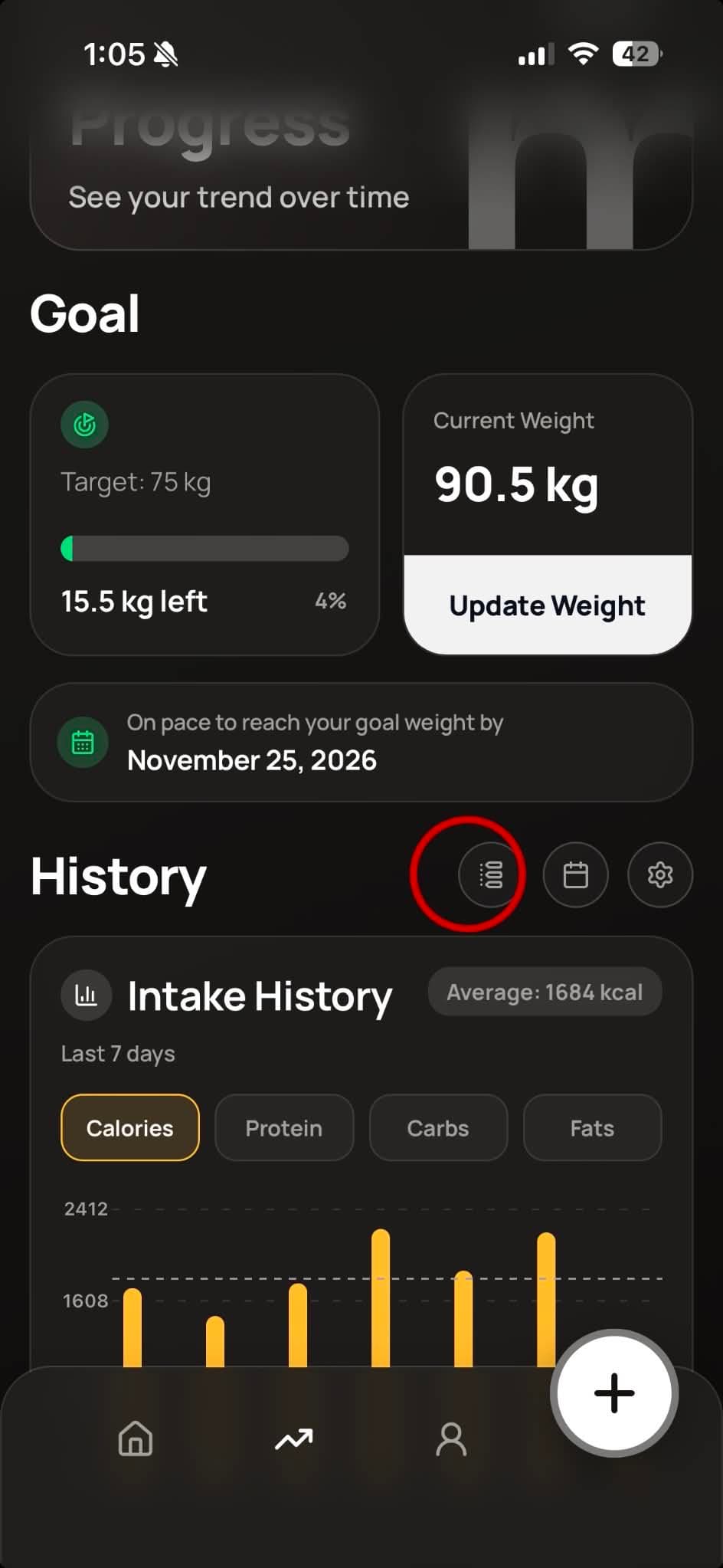 Timeline button on Progress tab