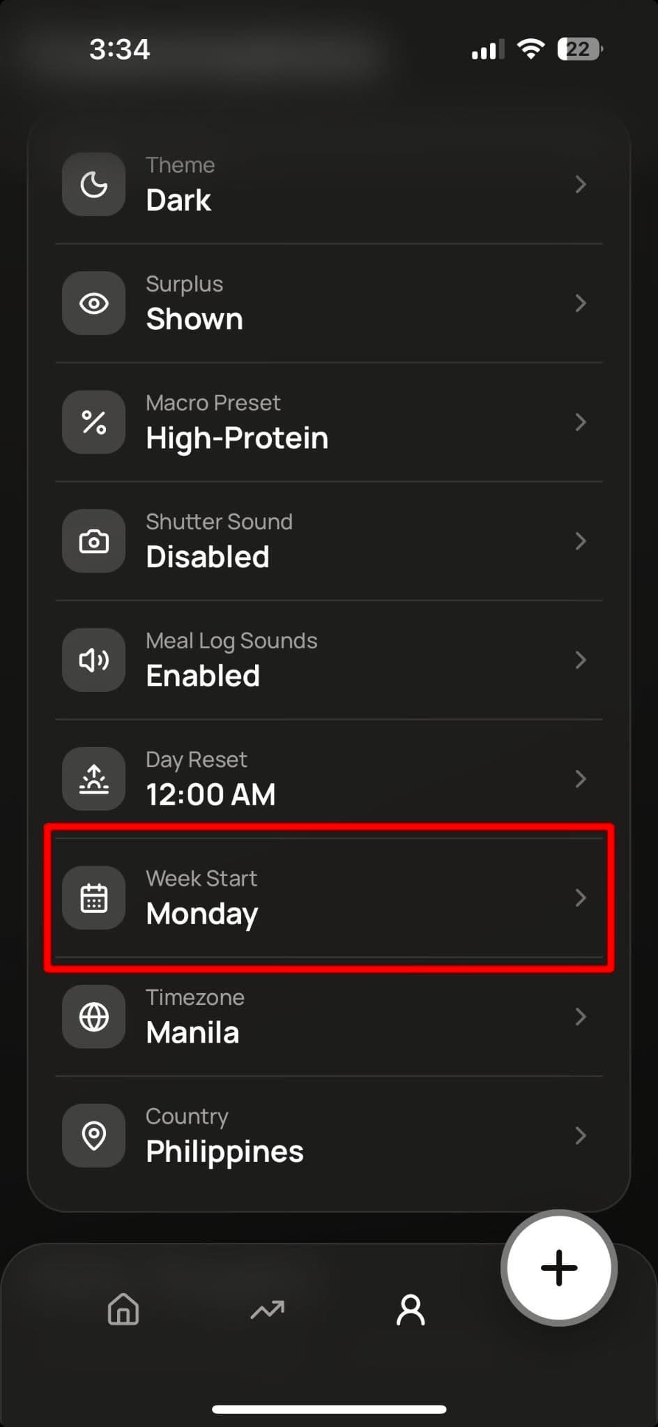 Week start setting